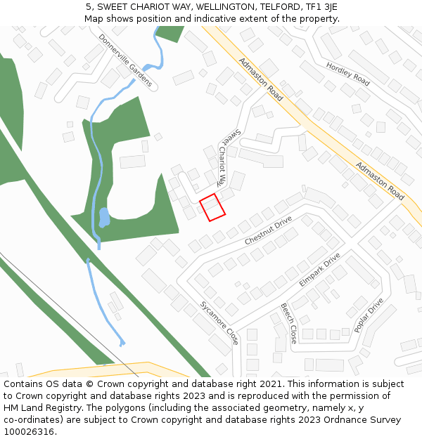 5, SWEET CHARIOT WAY, WELLINGTON, TELFORD, TF1 3JE: Location map and indicative extent of plot