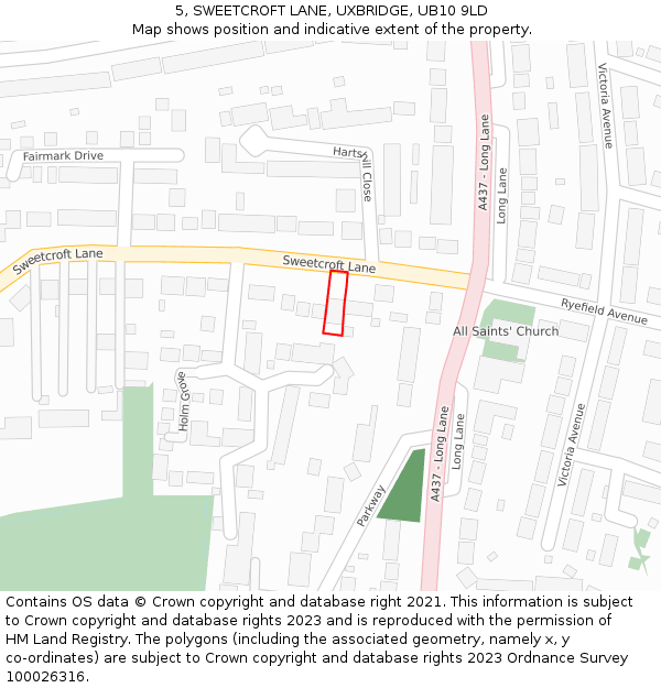 5, SWEETCROFT LANE, UXBRIDGE, UB10 9LD: Location map and indicative extent of plot