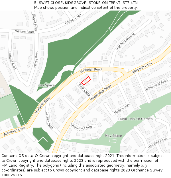 5, SWIFT CLOSE, KIDSGROVE, STOKE-ON-TRENT, ST7 4TN: Location map and indicative extent of plot