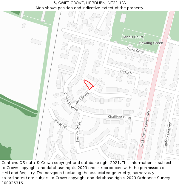 5, SWIFT GROVE, HEBBURN, NE31 1FA: Location map and indicative extent of plot