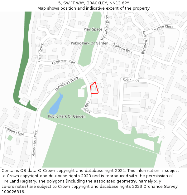 5, SWIFT WAY, BRACKLEY, NN13 6PY: Location map and indicative extent of plot