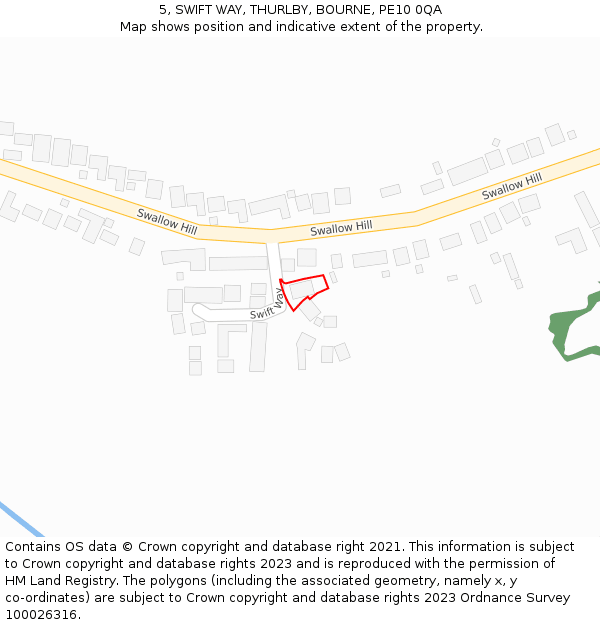 5, SWIFT WAY, THURLBY, BOURNE, PE10 0QA: Location map and indicative extent of plot