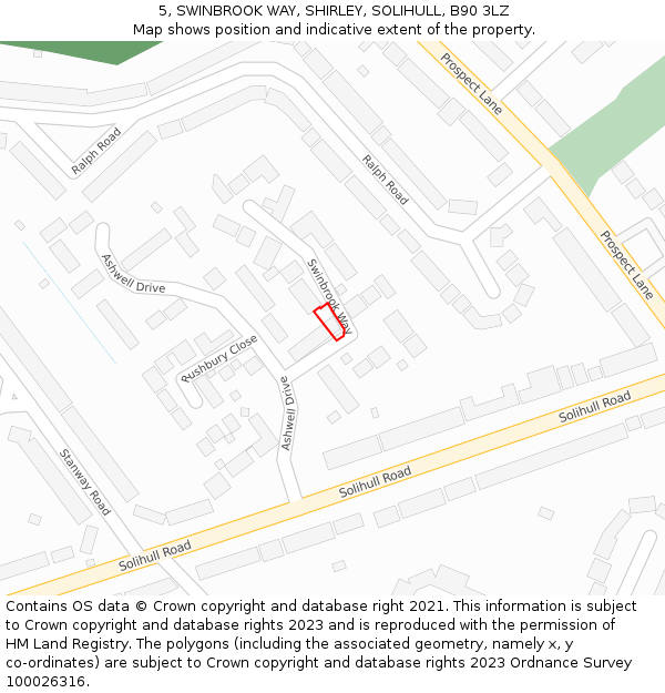 5, SWINBROOK WAY, SHIRLEY, SOLIHULL, B90 3LZ: Location map and indicative extent of plot