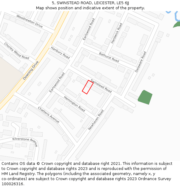 5, SWINSTEAD ROAD, LEICESTER, LE5 6JJ: Location map and indicative extent of plot