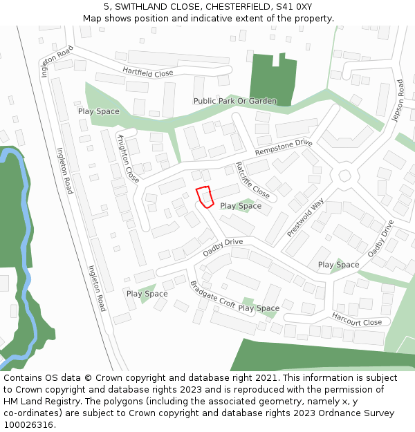 5, SWITHLAND CLOSE, CHESTERFIELD, S41 0XY: Location map and indicative extent of plot