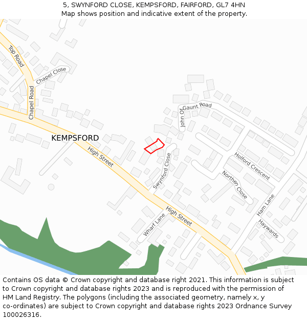 5, SWYNFORD CLOSE, KEMPSFORD, FAIRFORD, GL7 4HN: Location map and indicative extent of plot