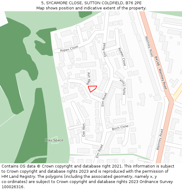 5, SYCAMORE CLOSE, SUTTON COLDFIELD, B76 2PE: Location map and indicative extent of plot