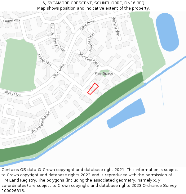 5, SYCAMORE CRESCENT, SCUNTHORPE, DN16 3FQ: Location map and indicative extent of plot