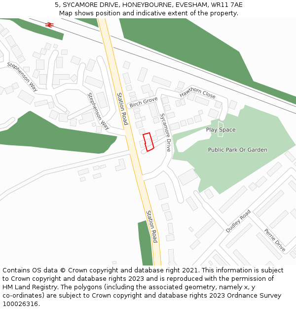 5, SYCAMORE DRIVE, HONEYBOURNE, EVESHAM, WR11 7AE: Location map and indicative extent of plot