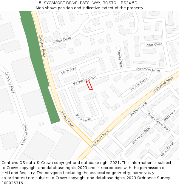 5, SYCAMORE DRIVE, PATCHWAY, BRISTOL, BS34 5DH: Location map and indicative extent of plot