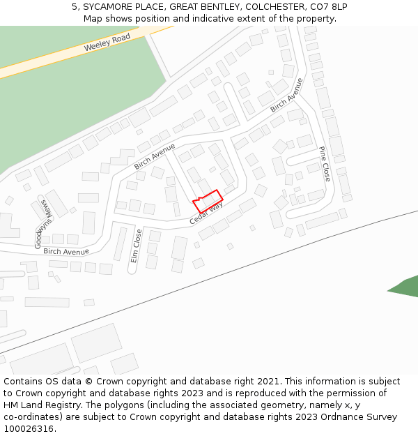 5, SYCAMORE PLACE, GREAT BENTLEY, COLCHESTER, CO7 8LP: Location map and indicative extent of plot