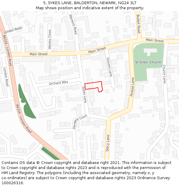 5, SYKES LANE, BALDERTON, NEWARK, NG24 3LT: Location map and indicative extent of plot