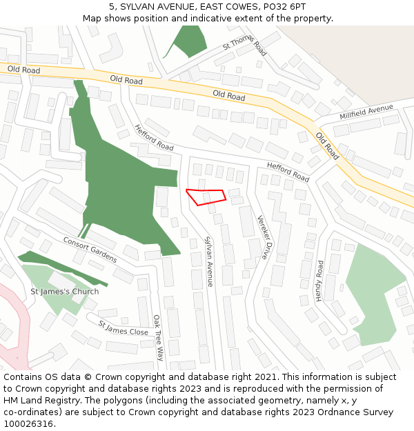 5, SYLVAN AVENUE, EAST COWES, PO32 6PT: Location map and indicative extent of plot