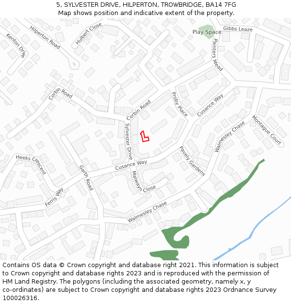 5, SYLVESTER DRIVE, HILPERTON, TROWBRIDGE, BA14 7FG: Location map and indicative extent of plot