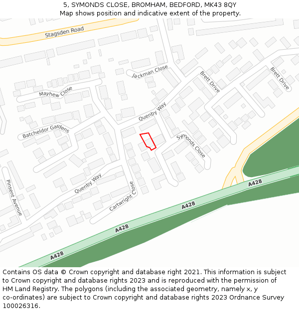 5, SYMONDS CLOSE, BROMHAM, BEDFORD, MK43 8QY: Location map and indicative extent of plot
