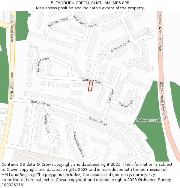 5, TADBURN GREEN, CHATHAM, ME5 8PR: Location map and indicative extent of plot