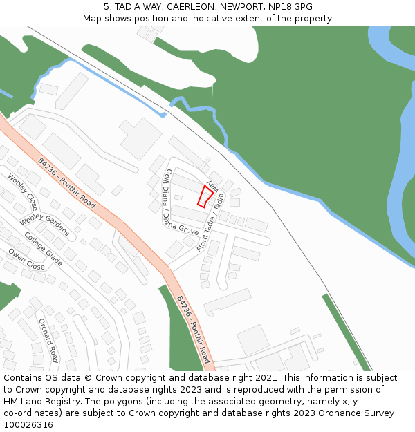 5, TADIA WAY, CAERLEON, NEWPORT, NP18 3PG: Location map and indicative extent of plot