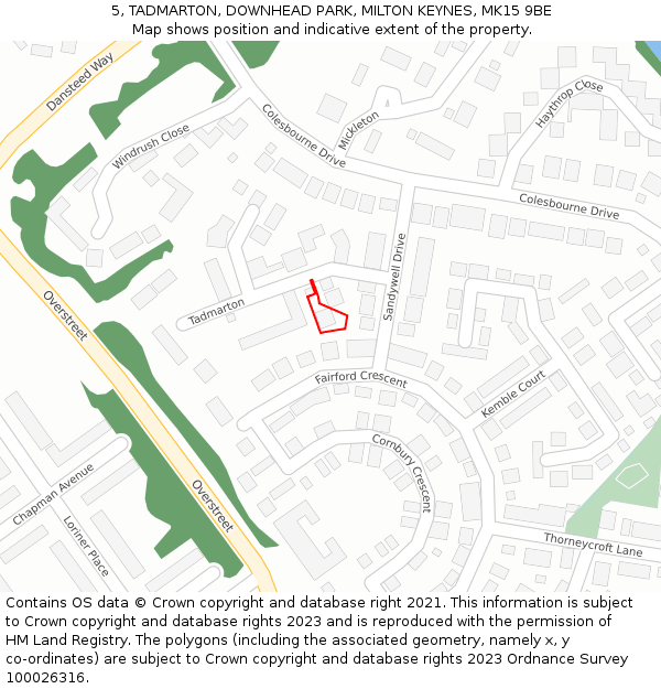 5, TADMARTON, DOWNHEAD PARK, MILTON KEYNES, MK15 9BE: Location map and indicative extent of plot