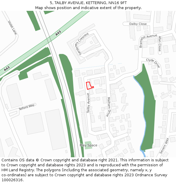 5, TAILBY AVENUE, KETTERING, NN16 9FT: Location map and indicative extent of plot