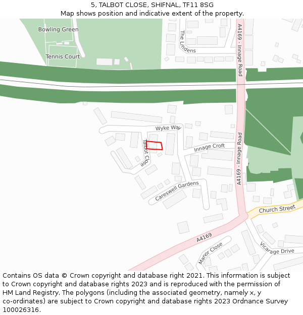 5, TALBOT CLOSE, SHIFNAL, TF11 8SG: Location map and indicative extent of plot