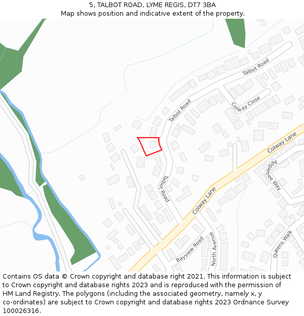 5, TALBOT ROAD, LYME REGIS, DT7 3BA: Location map and indicative extent of plot