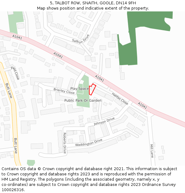 5, TALBOT ROW, SNAITH, GOOLE, DN14 9FH: Location map and indicative extent of plot