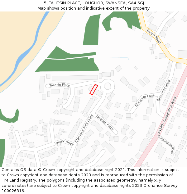 5, TALIESIN PLACE, LOUGHOR, SWANSEA, SA4 6GJ: Location map and indicative extent of plot