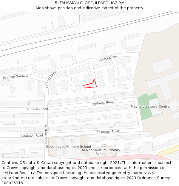 5, TALISMAN CLOSE, ILFORD, IG3 9JA: Location map and indicative extent of plot