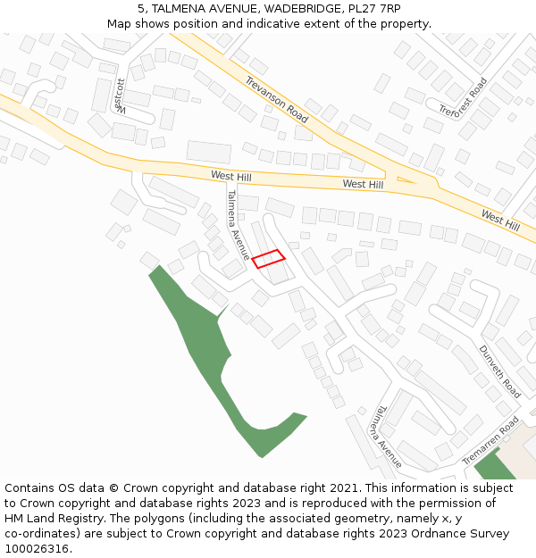 5, TALMENA AVENUE, WADEBRIDGE, PL27 7RP: Location map and indicative extent of plot