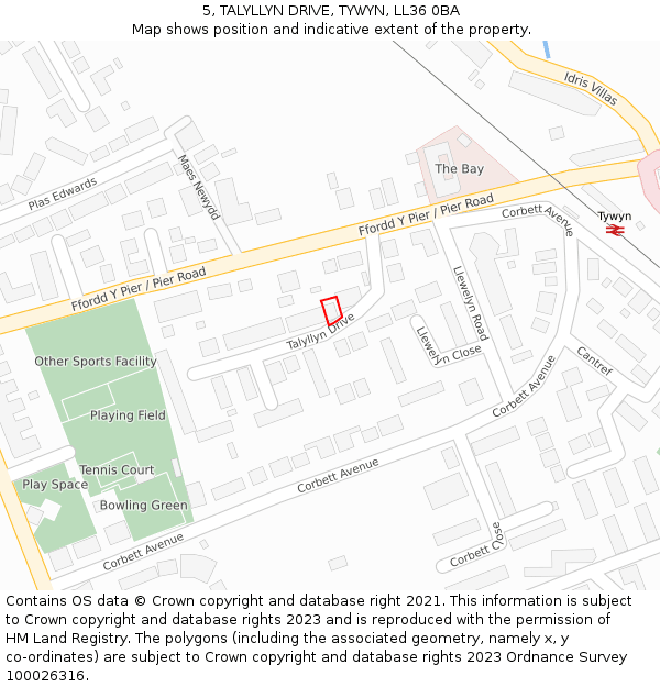 5, TALYLLYN DRIVE, TYWYN, LL36 0BA: Location map and indicative extent of plot
