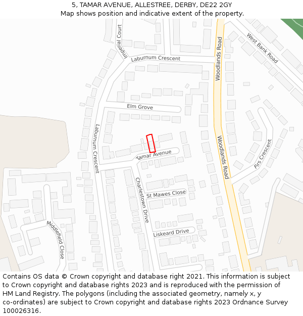 5, TAMAR AVENUE, ALLESTREE, DERBY, DE22 2GY: Location map and indicative extent of plot