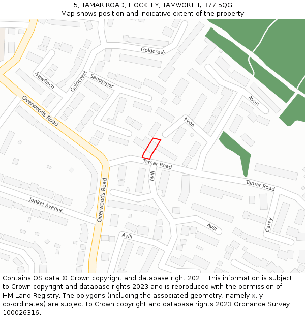 5, TAMAR ROAD, HOCKLEY, TAMWORTH, B77 5QG: Location map and indicative extent of plot