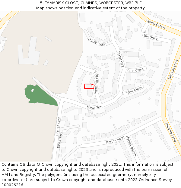 5, TAMARISK CLOSE, CLAINES, WORCESTER, WR3 7LE: Location map and indicative extent of plot