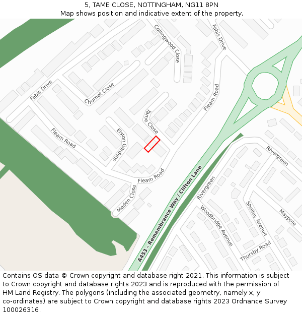 5, TAME CLOSE, NOTTINGHAM, NG11 8PN: Location map and indicative extent of plot