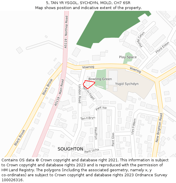 5, TAN YR YSGOL, SYCHDYN, MOLD, CH7 6SR: Location map and indicative extent of plot