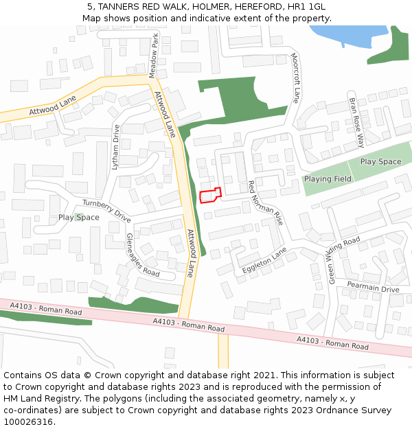 5, TANNERS RED WALK, HOLMER, HEREFORD, HR1 1GL: Location map and indicative extent of plot