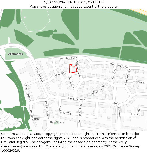 5, TANSY WAY, CARTERTON, OX18 1EZ: Location map and indicative extent of plot