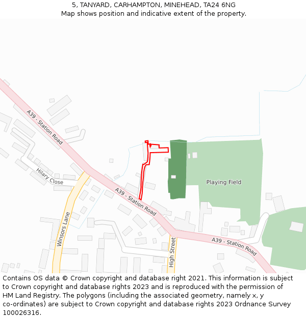 5, TANYARD, CARHAMPTON, MINEHEAD, TA24 6NG: Location map and indicative extent of plot