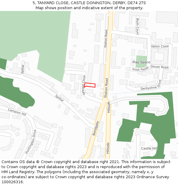 5, TANYARD CLOSE, CASTLE DONINGTON, DERBY, DE74 2TS: Location map and indicative extent of plot