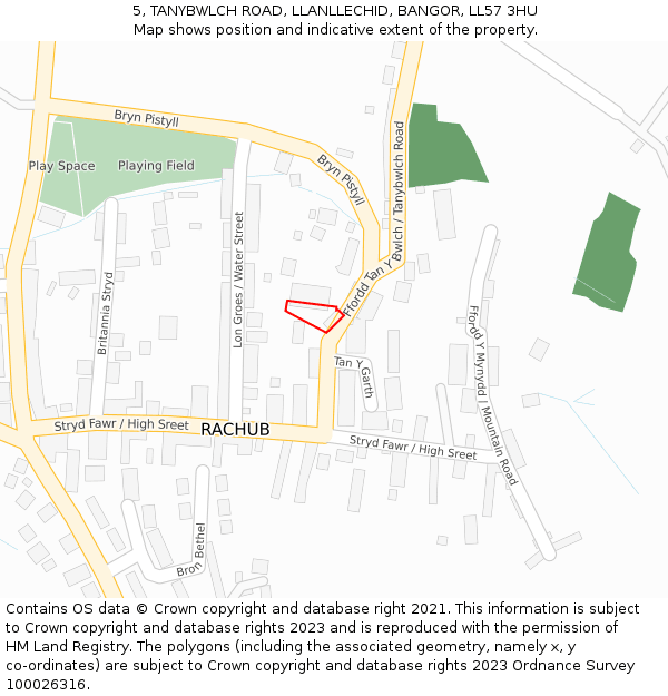 5, TANYBWLCH ROAD, LLANLLECHID, BANGOR, LL57 3HU: Location map and indicative extent of plot