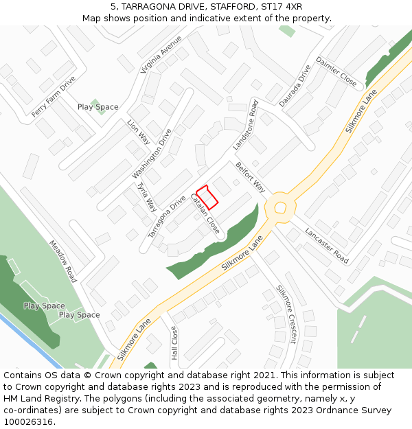 5, TARRAGONA DRIVE, STAFFORD, ST17 4XR: Location map and indicative extent of plot