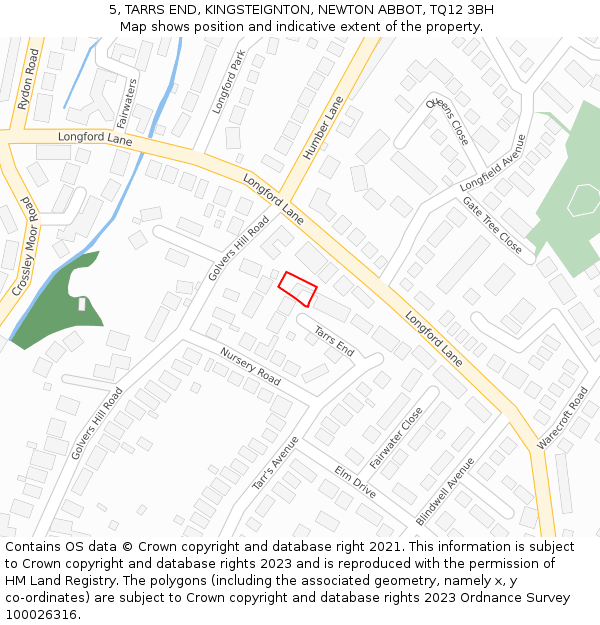 5, TARRS END, KINGSTEIGNTON, NEWTON ABBOT, TQ12 3BH: Location map and indicative extent of plot