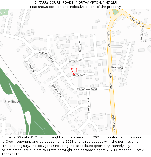 5, TARRY COURT, ROADE, NORTHAMPTON, NN7 2LR: Location map and indicative extent of plot