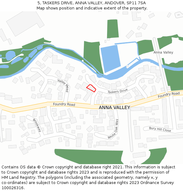 5, TASKERS DRIVE, ANNA VALLEY, ANDOVER, SP11 7SA: Location map and indicative extent of plot