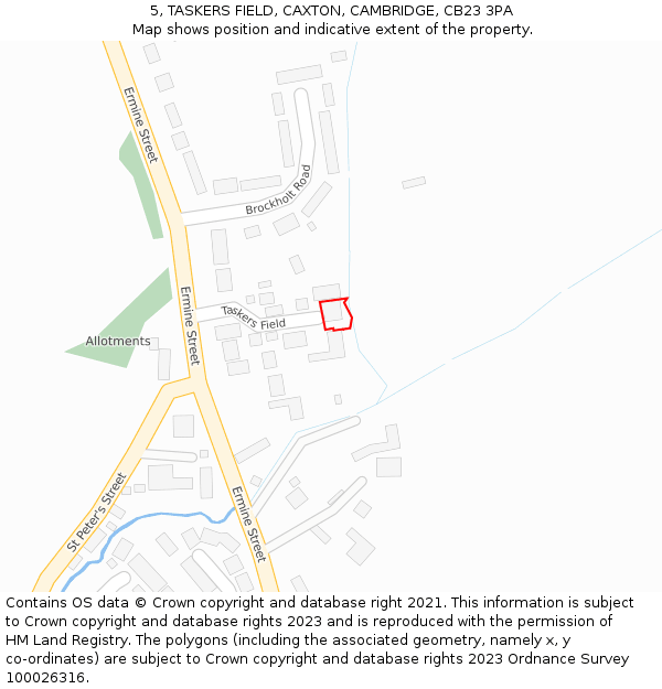 5, TASKERS FIELD, CAXTON, CAMBRIDGE, CB23 3PA: Location map and indicative extent of plot