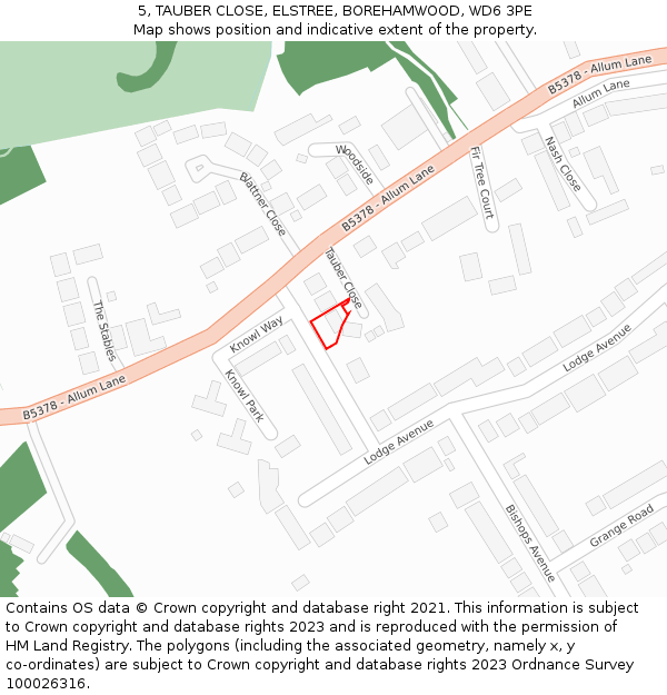 5, TAUBER CLOSE, ELSTREE, BOREHAMWOOD, WD6 3PE: Location map and indicative extent of plot