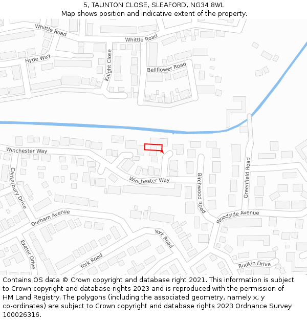 5, TAUNTON CLOSE, SLEAFORD, NG34 8WL: Location map and indicative extent of plot