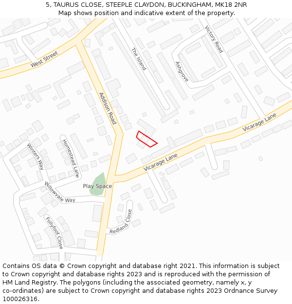 5, TAURUS CLOSE, STEEPLE CLAYDON, BUCKINGHAM, MK18 2NR: Location map and indicative extent of plot