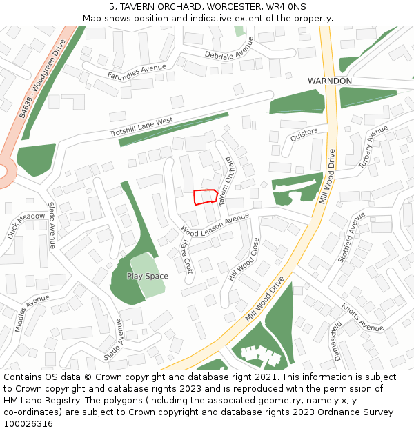 5, TAVERN ORCHARD, WORCESTER, WR4 0NS: Location map and indicative extent of plot