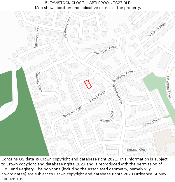 5, TAVISTOCK CLOSE, HARTLEPOOL, TS27 3LB: Location map and indicative extent of plot